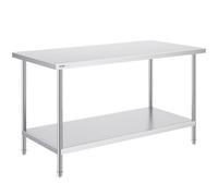 VEVOR Stainless Steel Prep Table, 30 x 60 x 34 Inch, Heavy Duty Metal Worktable with 3 Adjustable Height Levels, Commercial Workstation for Kitchen Garage Restaurant Backyard
