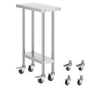 VEVOR Stainless Steel Work Table 24 x 12 x 38 Inch, with 4 Wheels, 3 Adjustable Height Levels, Heavy Duty Food Prep Worktable for Commercial Kitchen Restaurant, Silver