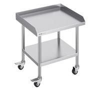 VEVOR Stainless Steel Work Table, 24 x 28 x 30 Inch Commercial Food Prep Worktable with 4 Wheels, Casters, 3-Sided Backsplash Heavy Duty Prep Worktable, Metal Work Table for Restaurant Home Hotel