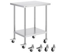 VEVOR Stainless Steel Work Table 24 x 30 x 38 Inch, with 4 Wheels, 3 Adjustable Height Levels, Heavy Duty Food Prep Worktable for Commercial Kitchen Restaurant, Silver