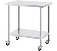 Vevor Stainless Steel Work Table, 24"x36"x38", W/ 4 Wheels, 3 Adj Height Levels, Heavy Duty For Commercial Kitchen