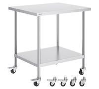 VEVOR Stainless Steel Work Table 30 x 36 x 38 Inch, with 4 Wheels, 3 Adjustable Height Levels, Heavy Duty Food Prep Worktable for Commercial Kitchen Restaurant, Silver