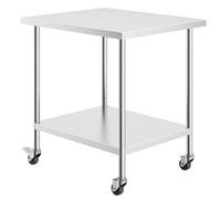 Vevor Stainless Steel Work Table, 30"x18"x38", W/ 4 Wheels, 3 Adj Height Levels, Heavy Duty For Commercial Kitchen