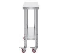 Vevor Stainless Steel Work Table 30X12X34 Inch, 700 Lbs, 4 Wheels, 3 Height Levels, Commercial Kitchen Prep