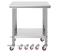 Vevor Stainless Steel Work Table 30X24X33 Inch, 700 Lbs, 4 Wheels, 3 Height Levels, Commercial Kitchen Prep