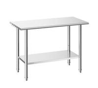 VEVOR Stainless Steel Work Table, 61x122 cm Commercial Food Prep Table | Kitchen Workstation with Adjustable Undershelf, Metal Heavy-Duty Utility Worktable, for Restaurant Home Hotel Garage Outdoor