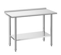 VEVOR Stainless Steel Work Table, 61x122 cm Food Prep Table with Backsplash, Commercial Kitchen Workstation with Adjustable Undershelf, Metal Heavy Du
