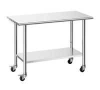 VEVOR Stainless Steel Work Table, 61x122 cm Food Prep Table with Wheels, Commercial Kitchen Workstation with Adjustable Undershelf, Metal Utility Work