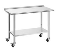 VEVOR Stainless Steel Work Table, 61x122 cm Food Prep Table with Wheels, Commercial Kitchen Workstation with Adjustable Undershelf, Metal Heavy Duty U