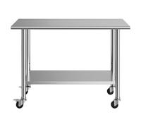 Vevor Stainless Steel Work Table, 61X122 Cm Food Prep Table With Wheels, Commercial Kitchen Workstation With Undershelf