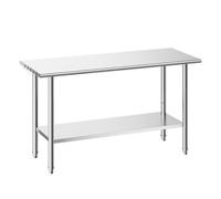 VEVOR Stainless Steel Work Table, 61x152 cm Commercial Food Prep Table | Kitchen Workstation with Adjustable Undershelf, Metal Heavy-Duty Utility Worktable, for Restaurant Home Hotel Garage Outdoor