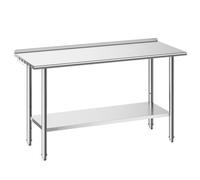 VEVOR Stainless Steel Work Table, 61x152 cm Food Prep Table with Backsplash, Commercial Kitchen Workstation with Adjustable Undershelf, Metal Heavy Du