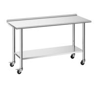 VEVOR Stainless Steel Work Table, 61x152 cm inch Food Prep Table with Wheels and Backsplash, Commercial Kitchen Workstation with Adjustable Undershelf