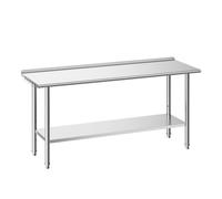 VEVOR Stainless Steel Work Table, 61x183 cm Food Prep Table with Backsplash, Commercial Kitchen Workstation with Adjustable Undershelf, Metal Heavy Du