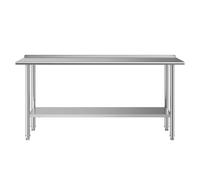 Vevor Stainless Steel Work Table, 61X183 Cm Food Prep Table With Backsplash, Metal Heavy Duty Utility Worktable