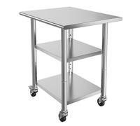 Vevor Stainless Steel Work Table, 61X76 Cm Food Prep Table With 2 Shelves And Wheels, Commercial Kitchen Workstation