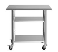 Vevor Stainless Steel Work Table, 61X91.5 Cm Food Prep Table With 2 Shelves And Wheels, Commercial Kitchen Workstation