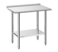 VEVOR Stainless Steel Work Table, 61x91.5 cm Food Prep Table with Backsplash, Commercial Kitchen Workstation with Adjustable Undershelf, Metal Heavy D