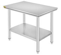 VEVOR Stainless Steel Work Table 900x600x800 mm Commercial Kitchen Prep & Work Table Heavy Duty Prep Worktable Metal Worktable with Adjustable Feet for Restaurant, Home and Hotel