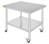 VEVOR Stainless Steel Work Table Kitchen Worktop 76x91x86cm Professional Worktop 4 Wheels for Food Preparation