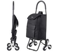 VEVOR 36L Folding Trolley Stair Climbing Handcart with 6 Wheels & Oxford Cloth Bag, Foldable Cart for Shopping Grocery Laundry, Black, Carbon Steel + EVA + PP + 600D, 17.72" x 13.78" x 37.99"