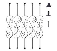 VEVOR Staircase Metal Balusters, 44'' x 1/2" Galvanized Steel Decorative Banister Spindles, 5 Pack S Shape Deck Baluster, Hollow Satin Black Spiral St