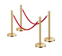 Vevor Stanchion Post, 4 Pcs Crowd Control Barrier Set With 2 Red Velvet Ropes, 5 Ft Stainless Steel Gold Stanchion Post
