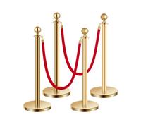 VEVOR Stanchion Post, 4 Pcs Crowd Control Barrier Set with 2 Red Velvet Ropes, 5 ft Stainless Steel Gold Stanchion Post Queue with Sand Injection Hollow Base for Theater, Party, Wedding, Exhibition