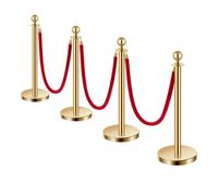 Vevor Stanchion Post, 4 Pcs Crowd Control Barrier Set With 3 Red Velvet Ropes, 5 Ft Stainless Steel Gold Stanchion Post