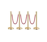VEVOR Stanchion Post, 4 Pcs Crowd Control Barrier Set with 3 Red Velvet Ropes, 5 ft Stainless Steel Gold Stanchion Post Queue with Sand Injection Hollow Base for Theater, Party, Wedding, Exhibition