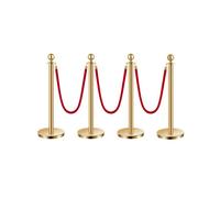 VEVOR Stanchion Post, 4 Pcs Crowd Control Barrier Set with 3 Red Velvet Ropes, 5 ft Stainless Steel Gold Stanchion Post Queue with Sand Injection Holl