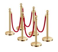 Vevor Stanchion Post, 6 Pcs Crowd Control Barrier Set With 4 Red Velvet Ropes, 5 Ft Stainless Steel Gold Stanchion Post