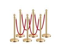 VEVOR Stanchion Post, 6 Pcs Crowd Control Barrier Set with 4 Red Velvet Ropes, 5 ft Stainless Steel Gold Stanchion Post Queue with Sand Injection Hollow Base for Theater, Party, Wedding, Exhibition