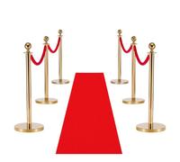 Vevor Stanchion Post, 6 Pcs Crowd Control Barrier Set With Red Carpet, 4 Red Velvet Ropes, Steel Gold Stanchion Post