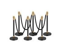 VEVOR Stanchion Post, 6 Pcs Crowd Control Barrier with 4 Black Velvet Ropes, 5 ft Stainless Steel Stanchion Post Queue with Sand Injection Hollow Base for Theater, Party, Wedding, Exhibition, Black