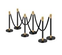 Vevor Stanchion Post, 6 Pcs Crowd Control Barrier With 4 Black Velvet Ropes, 5 Ft Stainless Steel Stanchion Post Queue