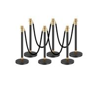 VEVOR Stanchion Post, 6 Pcs Crowd Control Barrier with 4 Black Velvet Ropes, 5 ft Stainless Steel Stanchion Post Queue with Sand Injection Hollow Base for Theater, Party, Wedding, Exhibition, Black