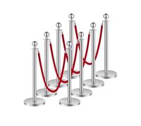 VEVOR Stanchion Post, 8 Pcs Crowd Control Barrier Set with 4 Red Velvet Ropes, 5 ft Stainless Steel Silver Stanchion Post Queue with Sand Injection Hollow Base for Theater, Party, Wedding, Exhibition