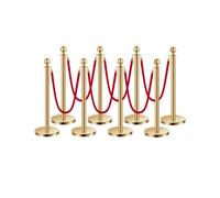 VEVOR Stanchion Post, 8 Pcs Crowd Control Barrier Set with 6 Red Velvet Ropes, 5 ft Stainless Steel Gold Stanchion Post Queue with Sand Injection Hollow Base for Theater, Party, Wedding, Exhibition