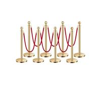 VEVOR Stanchion Post, 8 Pcs Crowd Control Barrier Set with 6 Red Velvet Ropes, 5 ft Stainless Steel Gold Stanchion Post Queue with Sand Injection Hollow Base for Theater, Party, Wedding, Exhibition