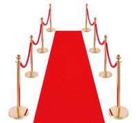 VEVOR Stanchion Post, 8 Pcs Crowd Control Barrier Set with Red Carpet, 6 Red Velvet Ropes, Stainless Steel Gold Stanchion Post Queue with Hollow Base