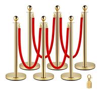 VEVOR Stanchion Post with Velvet Rope, 6-Pack Crowd Control Stanchion with 4PCS 5FT Red Velvet Ropes, Stainless Steel Queue Barrier Line Divider with Ball Top for Events, Museums, Parties