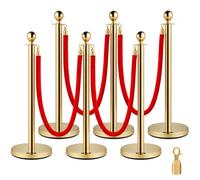 VEVOR Stanchion Post with Velvet Rope, 6-Pack Crowd Control Stanchion with 4PCS 5FT Red Velvet Ropes, Stainless Steel Queue Barrier Line Divider with
