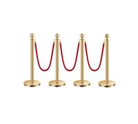 VEVOR Stanchions and Velvet Ropes 4Pcs Hollow Base with Stainless Steel Post 3 Red Velvet Ropes and Posts Crowd Control Barriers Gold Stanchions R