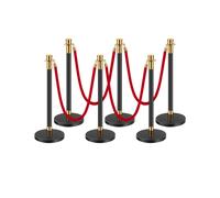 VEVOR Stanchions and Velvet Ropes 6 Pcs Crowd Control Barriers with 4 Red Velvet Ropes Stainless Steel Stanchion Post Queue with Sand Injection Holl