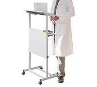 VEVOR Standing Lectern, Height Adjustment Portable Pulpit, 4 Rolling Casters Lectern Podium Stand, Lower Storage Shelf Floor Lectern Podium, White Lecterns & Podiums for Classroom Concert