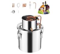 VEVOR STDB-20L 5 Gal / 19 L Stainless Steel Water Alcohol Distiller with Copper Coil, Home Brewing Refining Fermentation Kit with Thermometer, for Wine Whisky Brandy, Silver, SUS201