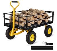 VEVOR Steel Garden Cart, Heavy Duty 1200 lbs Capacity, with Removable Mesh Sides to Convert into Flatbed, Utility Metal Wagon with 2-in-1 Handle and 13 in Tires, Perfect for Garden, Farm, Yard