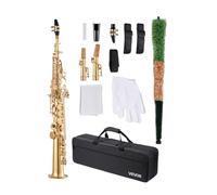 VEVOR Straight Soprano Saxophone, B Flat, Brass Saxophone Beginner Kit with Carrying Case, Mouthpiece, Cleaning Cloth Rod, Gloves, Neck Strap, 23 Keys Soprano Sax Kit, for Beginners Students, Gold