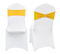 VEVOR Stretch Spandex Folding Chair Covers, Universal Fitted Chair Cover with Chair Sashes, Removable Washable Protective Slipcovers, for Wedding, Holiday, Banquet, Party, Dining (30 Set Gold & White)
